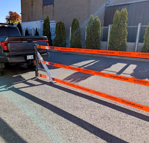 HitchRail deployed using a pickup truck.